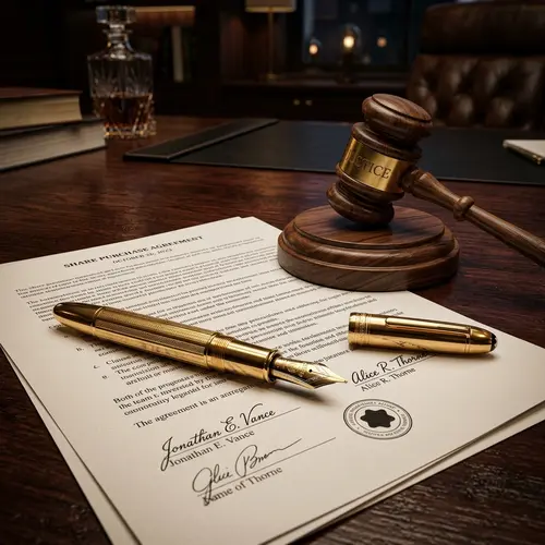 Złote pióro wieczne na akcie notarialnym